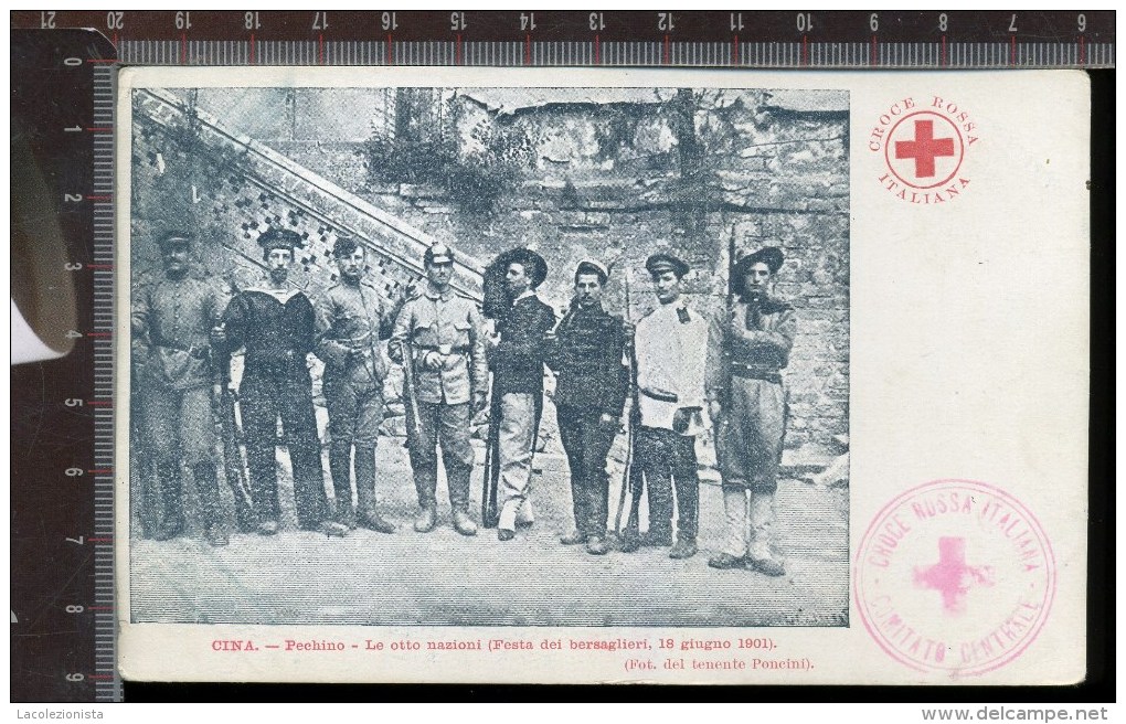 393B/7 CPA CARTOLINA 1901 CINA PECHINO FESTA DEL BERSAGLIERE CROCE ROSSA ITALIANA CENTRALE - Cruz Roja