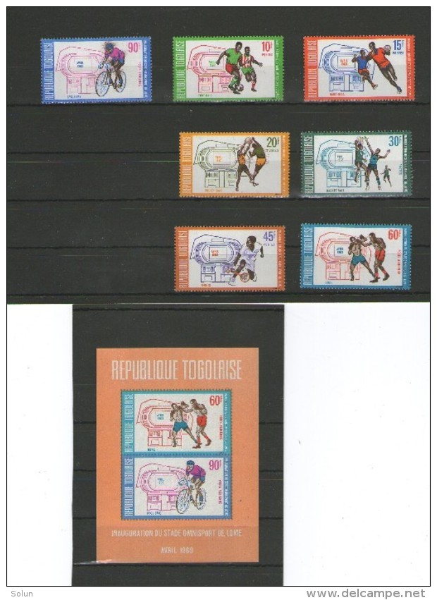 TOGO TOGOLAISE 1969 INAUGURATION DU STADE OMNISPORT DE LOME STADIUM  COMPLETE SET 7 STAMPS + BLOCK  MNH - Togo (1960-...)