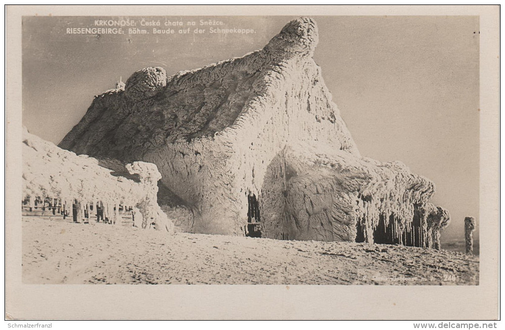 AK Riesengebirge Schneekoppe Gasthof Böhmische Baude Ceska Chata Bouda Winter Bei Petzer Pec Spindlermühle Krummhübel - Sudeten