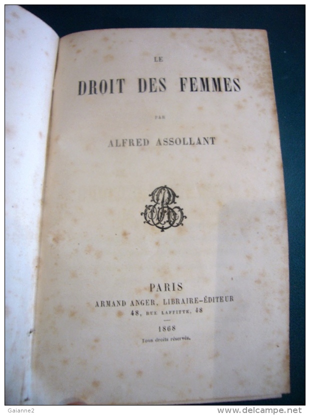 Le Droit Des Femmes A.Assolant - 1801-1900