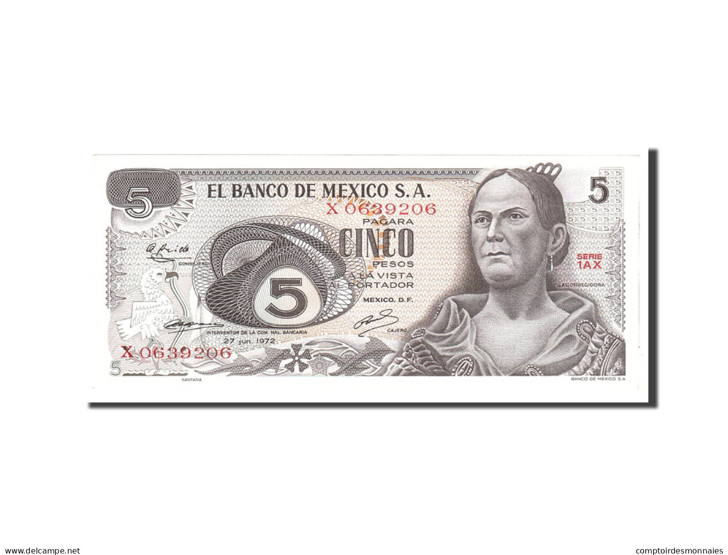 Billet, Mexique, 5 Pesos, 1972, 1972-06-27, KM:62c, NEUF - Mexiko