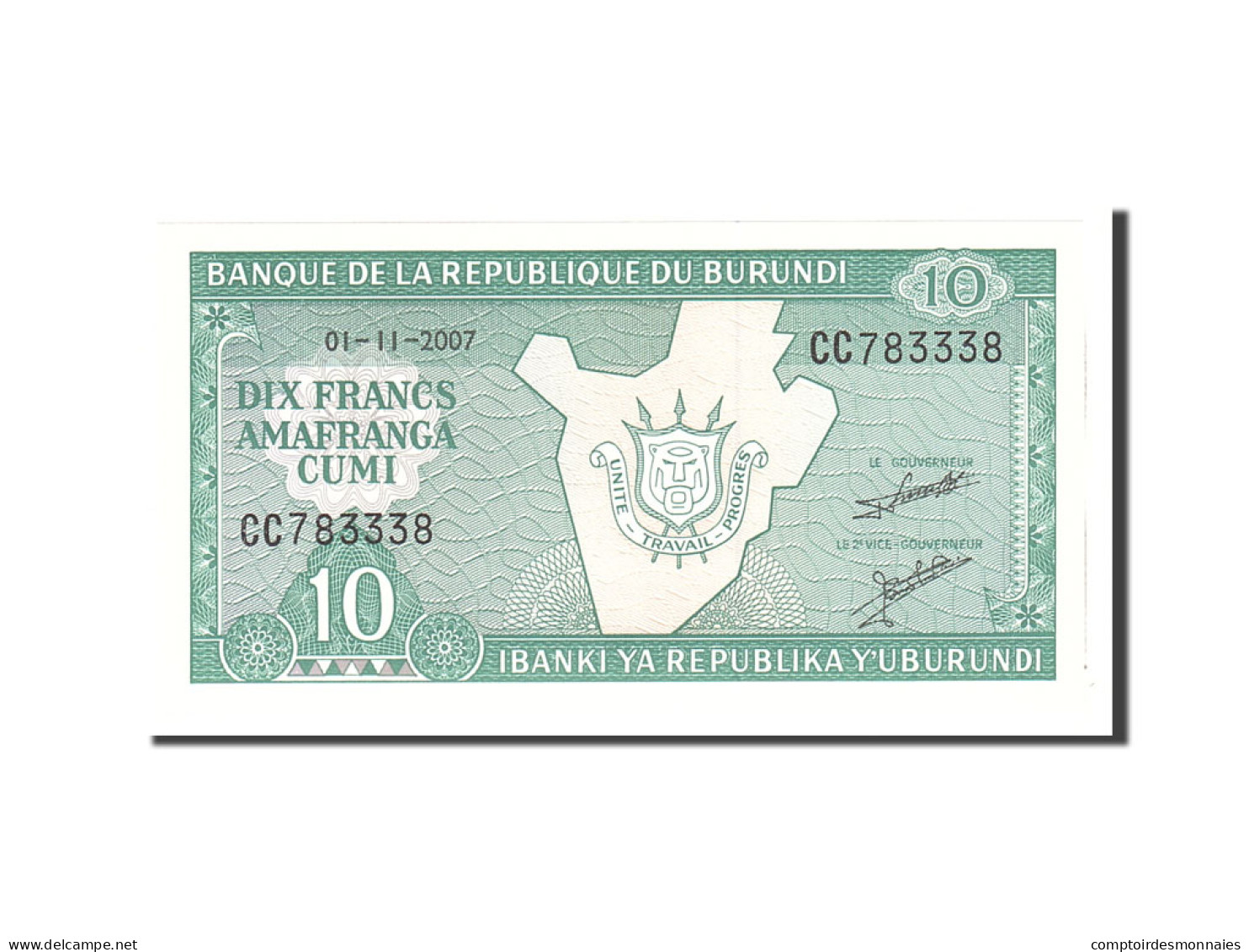 Billet, Burundi, 10 Francs, 2007, 2007-11-01, KM:33e, NEUF - Burundi