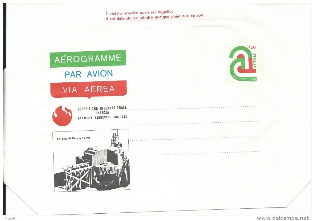 AERA16.1 -INTERO POSTALE - A16 - AEROGRAMMA KNOXVILLE - LA PILA DI ENRICO FERMI - Interi Postali