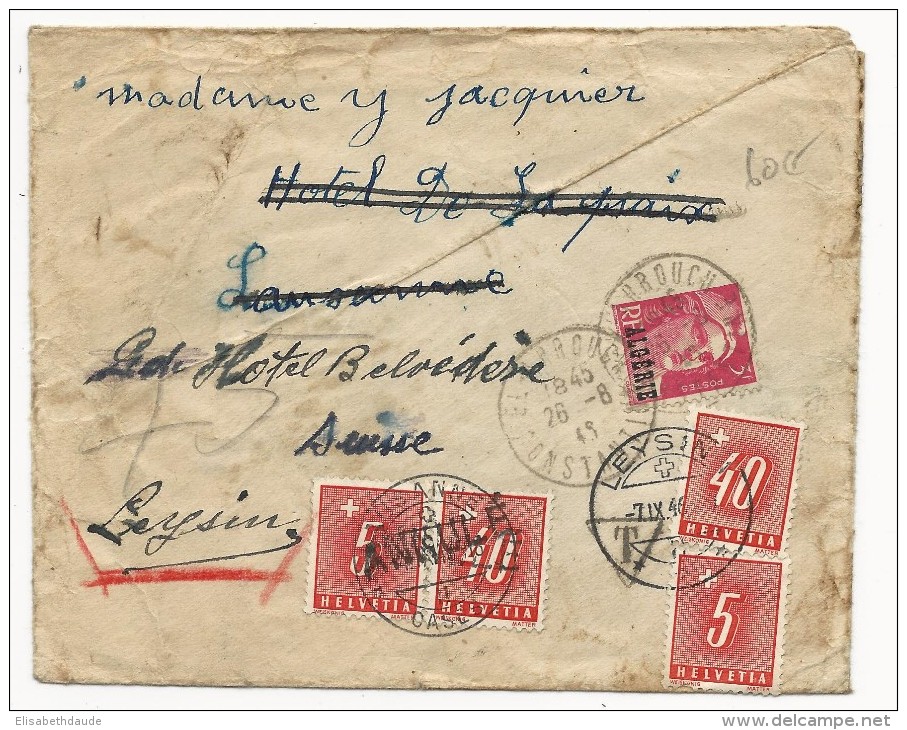 1946 - ALGERIE - ENVELOPPE De EL ARROUCHE (CONSTANTINE) Pour LAUSANNE (SUISSE) REEXPEDIEE TAXE Dont "ANNULE" - GANDON - Lettres & Documents