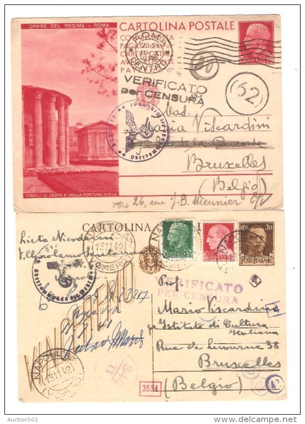 Italia-Italy-Italie Cartlina Postale/Entire PC/Entier PC Roma/Napoli/Agropoli Several Censors WW2 To Belgium PR3000 - Entiers Postaux