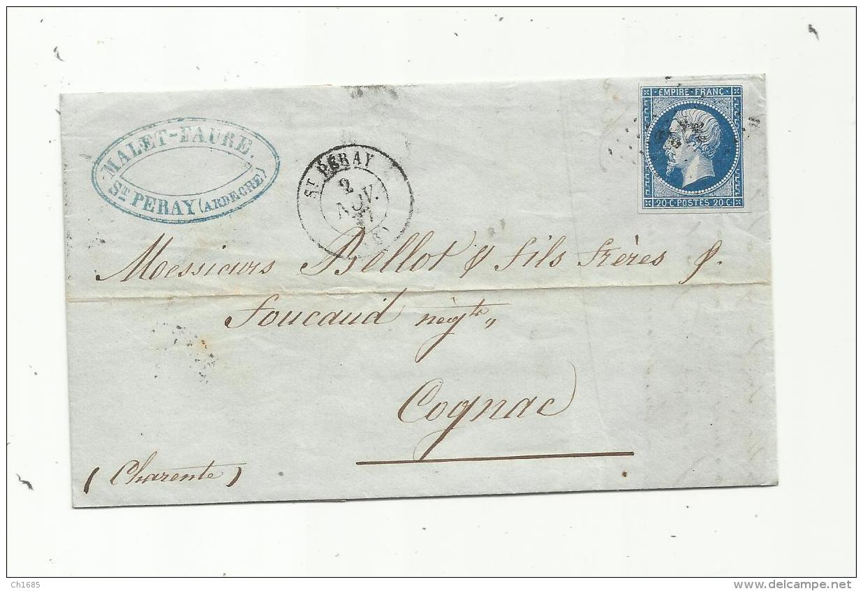 FRANCE  :  Empire No 14  Sur LaC Du 02 11 1857   PC 3236  St Peray  (06) - 1849-1876: Période Classique