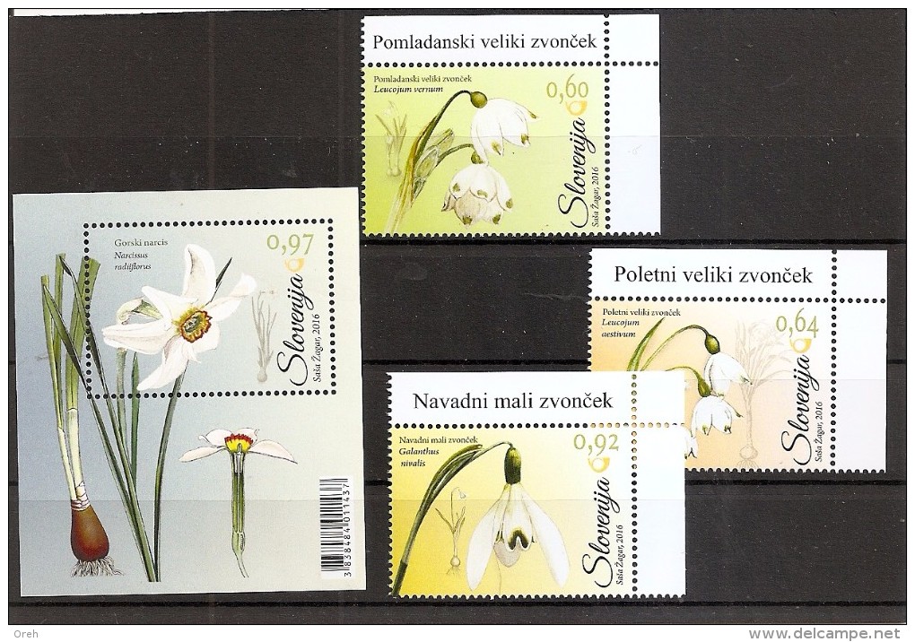 SLOVENIA 2016,new 25.3.,FLORA,PLANTS,LEUCOJUM,,GALANTHUS,,NARCISSUS,MNH - Andere & Zonder Classificatie