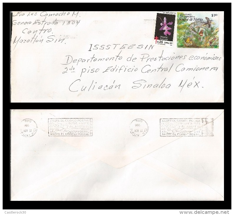 E)1997 MEXICO,TB SEALS,ORCHID, PRESERVE THE CLOUD FOREST SPECIES, CIRCULATED COVER FROM MAZATLAN TO CULIACAN-SINALOA, XF - Mexico