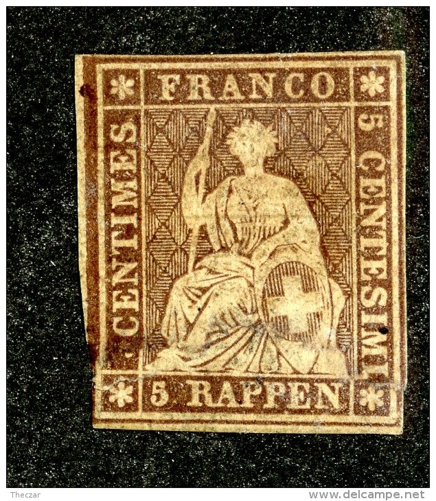 10059  Switzerland 1862 Zumstein #22G  (*)  Michel #13 IIBym Faulty - Unused Stamps