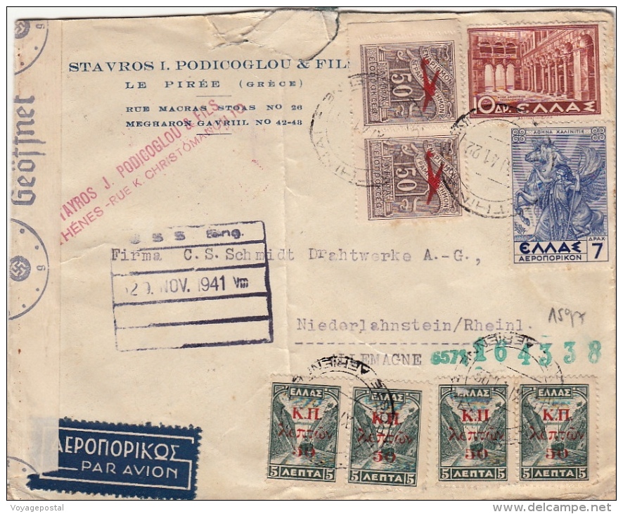 Lettre Grece Athenes Censure Guerre 1941 - Storia Postale