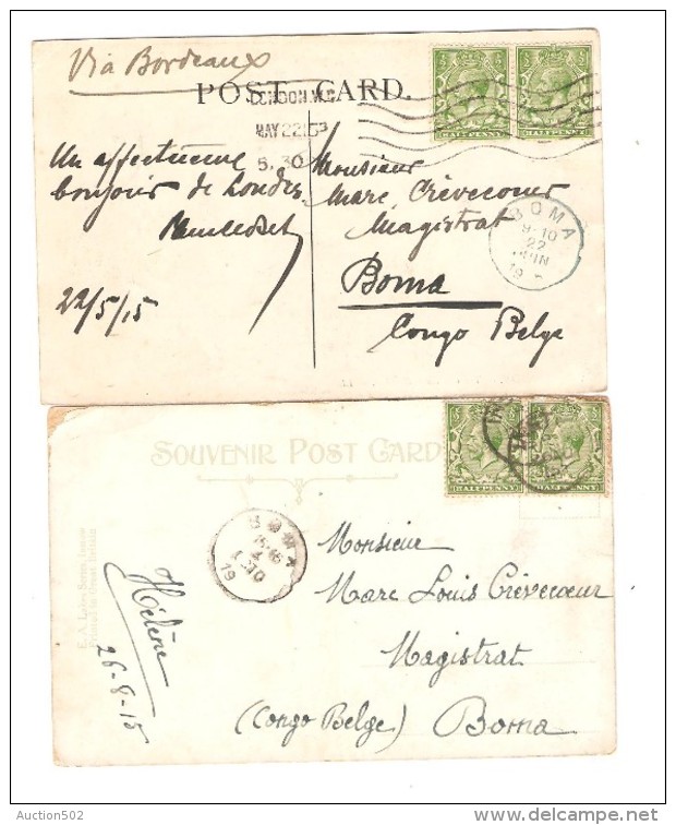 10 CP anglaises différentes vues 1915-1916 correspondance v.Crèvecoeur Magistrat à Boma Belgisch Congo Belge PR3002