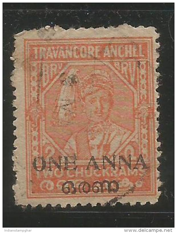 India, Used, TRAVANCORE ANCHEL One Anna Overprinted On Two Chuckrams, As Per Scan, - Travancore