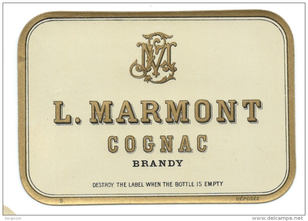 Ancienne étiquette  Cognac   L Marmont Brandy   Export USA - Autres & Non Classés