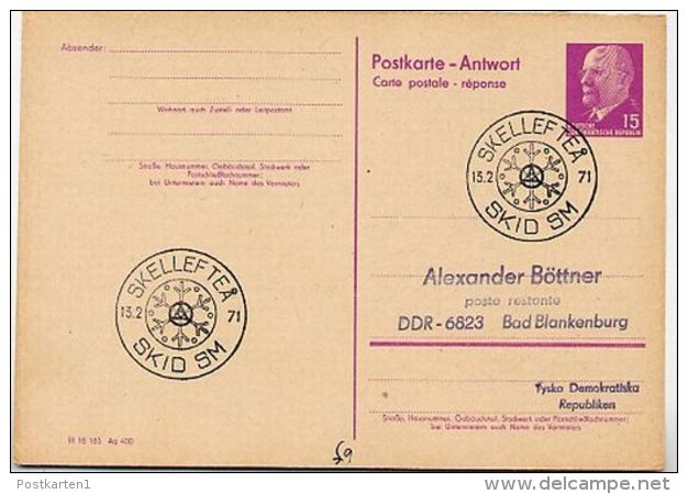 SKI Championchips SKELLEFTEÅ 1971 On East German Postal Card P 74 A - Andere & Zonder Classificatie