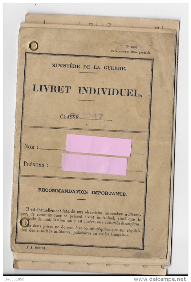 Livret Militaire ,classe 1947 - Documents