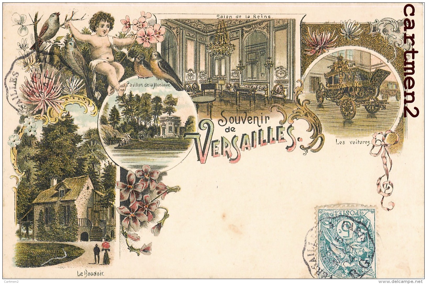 BELLE CPA : SOUVENIR DE VERSAILLES CHATEAU MULTIVUES STYLE GRUSS 1900 - Versailles