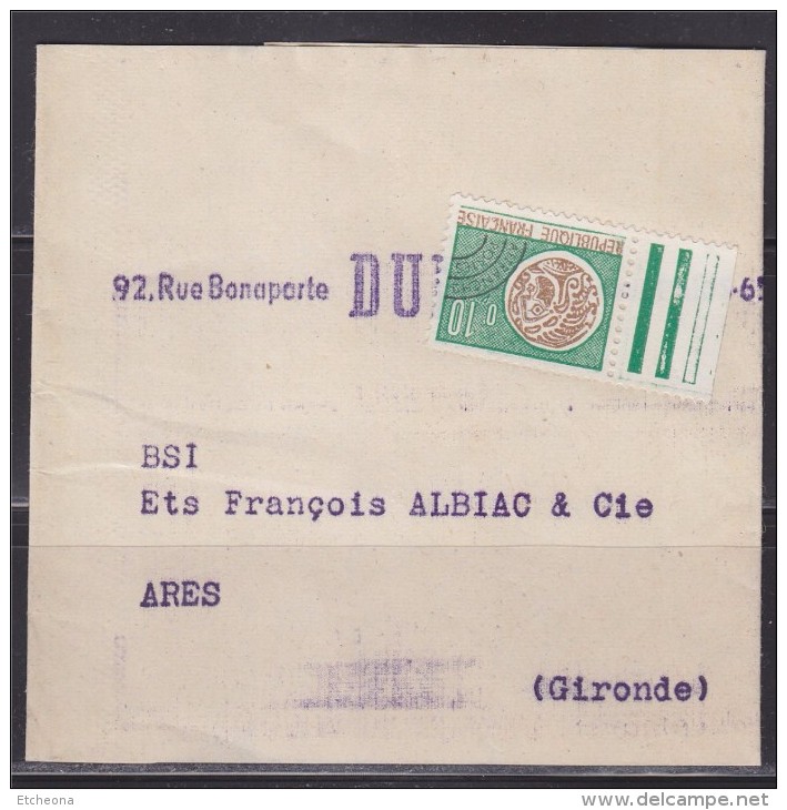 = Sur Document, Bande Pour Imprimés Préoblitéré Monnaie Gauloise N°123 Avec BdF Expéditeur Dunod - Altri & Non Classificati