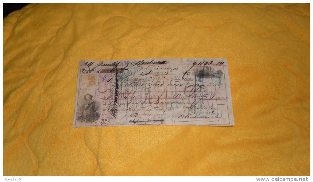 MANDAT TRES ANCIEN DE 1870. / ETATS UNIS NEW ORLEANS A BORDEAUX. ORIGINAL. - Verenigde Staten