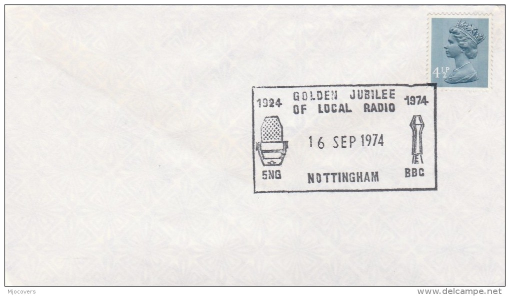 1974 COVER Nottingham  LOCAL RADIO GOLDEN JUBILEE Illus 5NG & BBC MICROPHONE  Broadcasting Stamps - Telekom