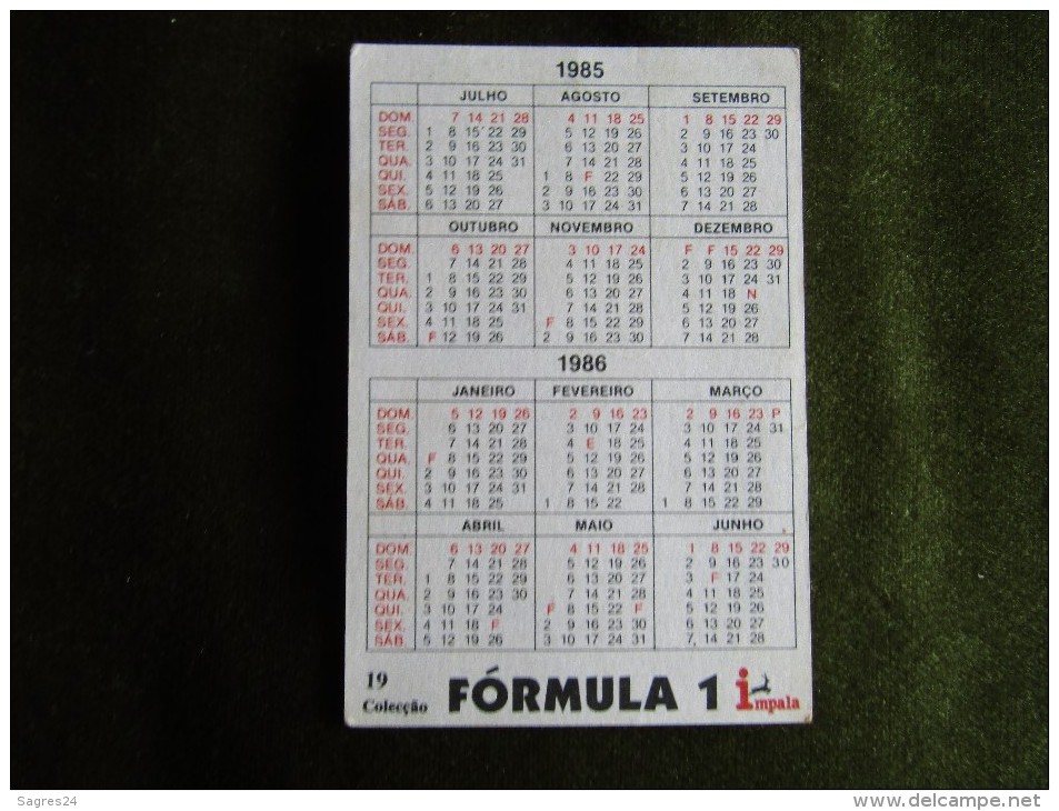 Calendrier De Poche - Pocket Calendar - Martin Brundle - 1985 - Automobile - F1