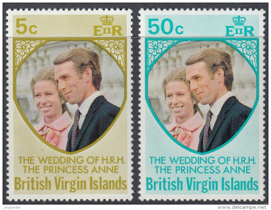 British Virgin Islands 1973 Royal Wedding Of Princess Anne To Mark Phillips. Mi 256-257 MNH - Iles Vièrges Britanniques