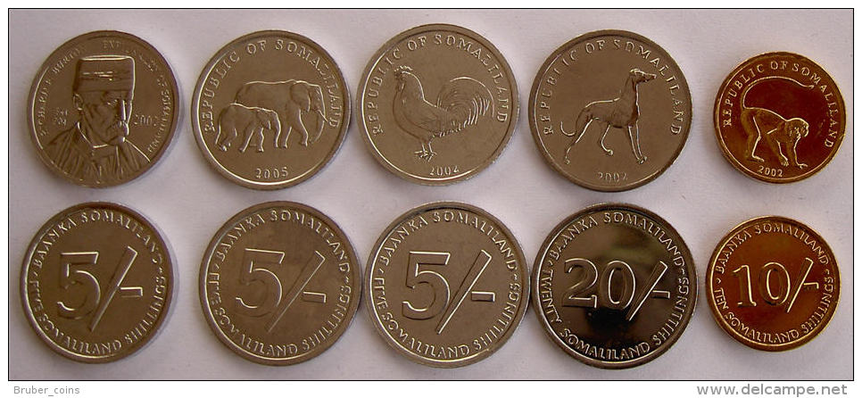 SOMALILAND SERIE 5 MONETE 20-10-5-5-5- SCELLINI FDC UNC - Somalia