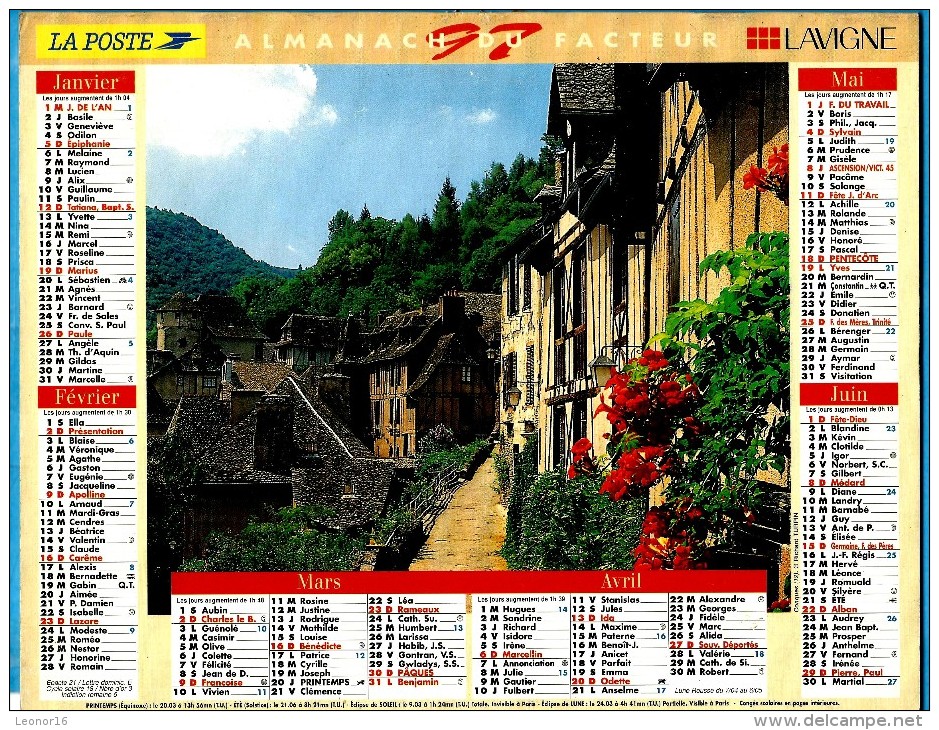 ALMANACH DES P.T.T 1997 (57)  - Complet ** CONQUES (12) - LAC LEMAN (74)** Calendrier * JEAN LAVIGNE * - Grand Format : 1991-00