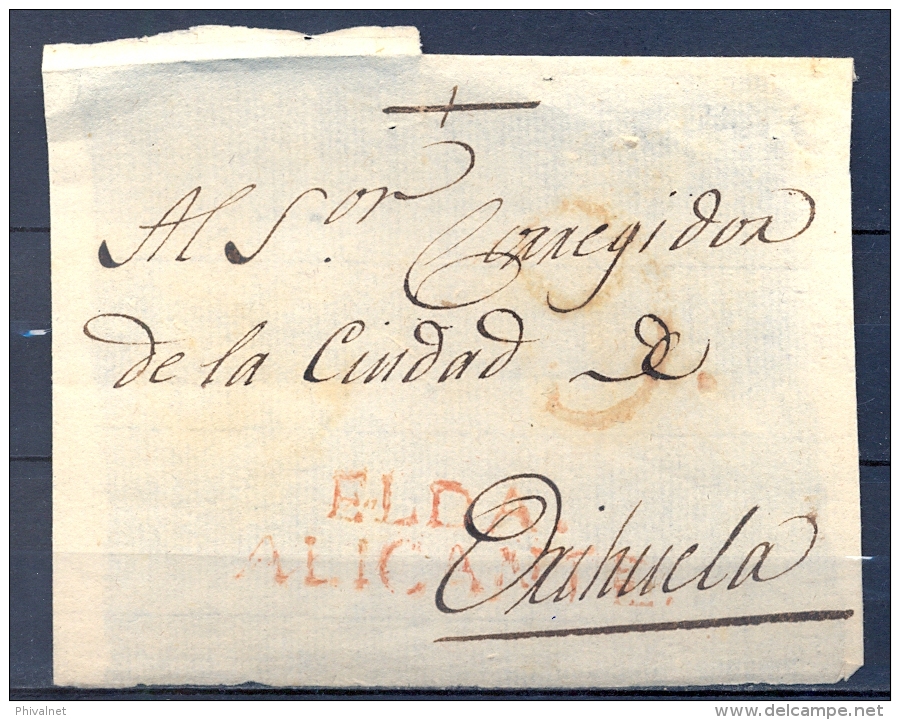 1808 - 40 , ALICANTE , D.P. 20 , FRONTAL CIRCULADO ENTRE ELDA  Y ORIHUELA  , MARCA PREF. Nº 1  , PORTEO - ...-1850 Prephilately