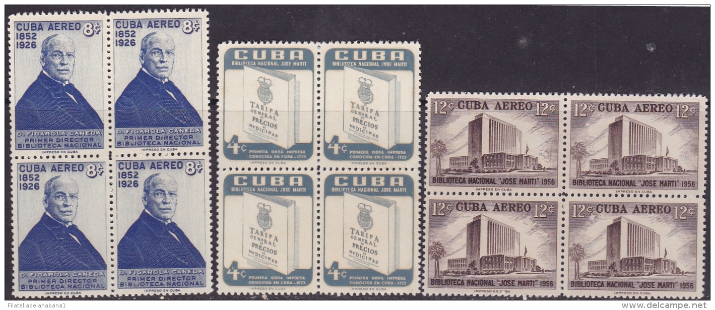 1957-207 CUBA. REPUBLICA. 1957. Ed.715-17. BIBLIOTECA NACIONA. LIBRARY JOSE MARTI. NO GUM. BLOCK 4. - Ungebraucht