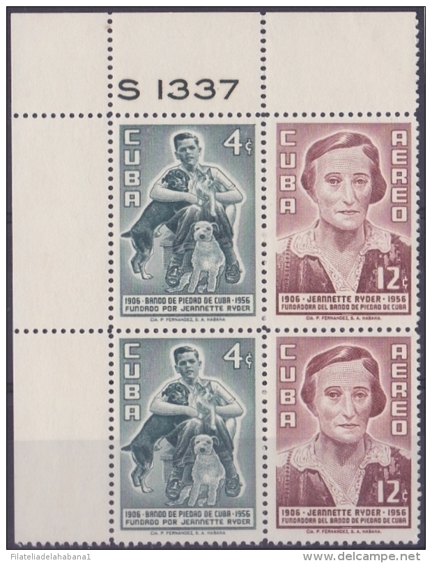 1957-213 CUBA. REPUBLICA. 1957. Ed.703-04. JANET RYDER. MONTE PIEDAD PERROS DOG. PLATE N&ordm;. NO GUM. - Ongebruikt