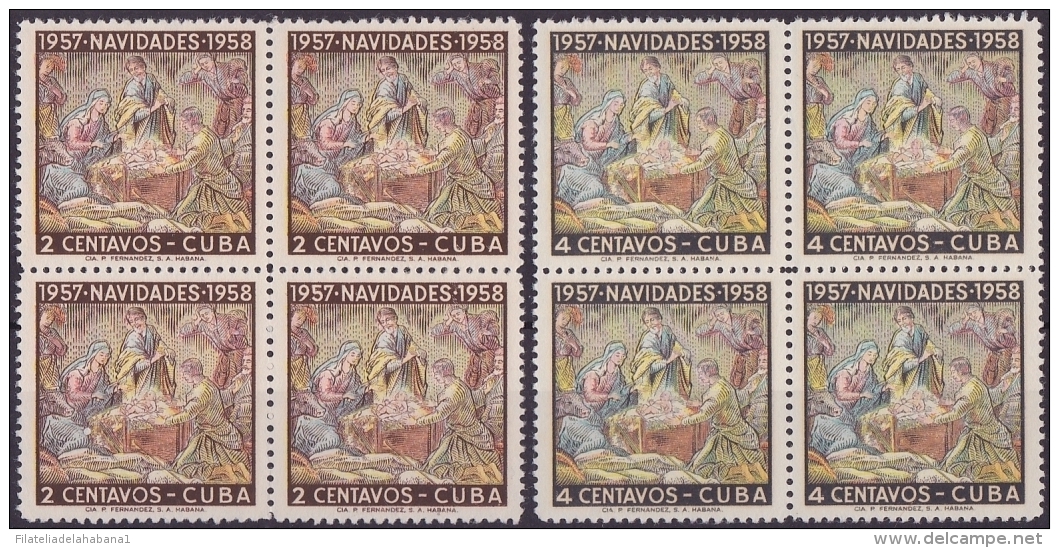 1957-215 CUBA. REPUBLICA. 1957. Ed.733-34. NAVIDADES CHRISTMAS. NACIMIENTO DE JESUS. NO GUM. BLOCK 4. - Neufs