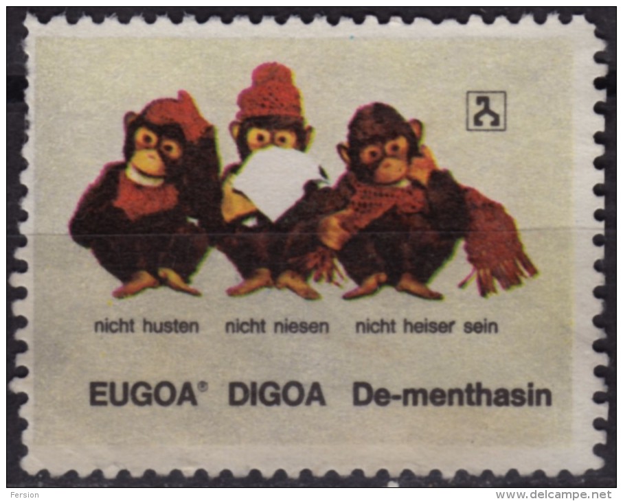 Chimpanzee Monkey - LABEL / CINDERELLA / VIGNETTE - Germany - EUGOA DIGOA Cold Flu / Medicine Drug Medicament - Chimpanzés