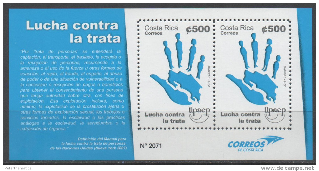 COSTA RICA, 2015, MNH, UPAEP, FIGHT AGAINST HUMAN TRAFFICKING, SHEETLET - Joint Issues