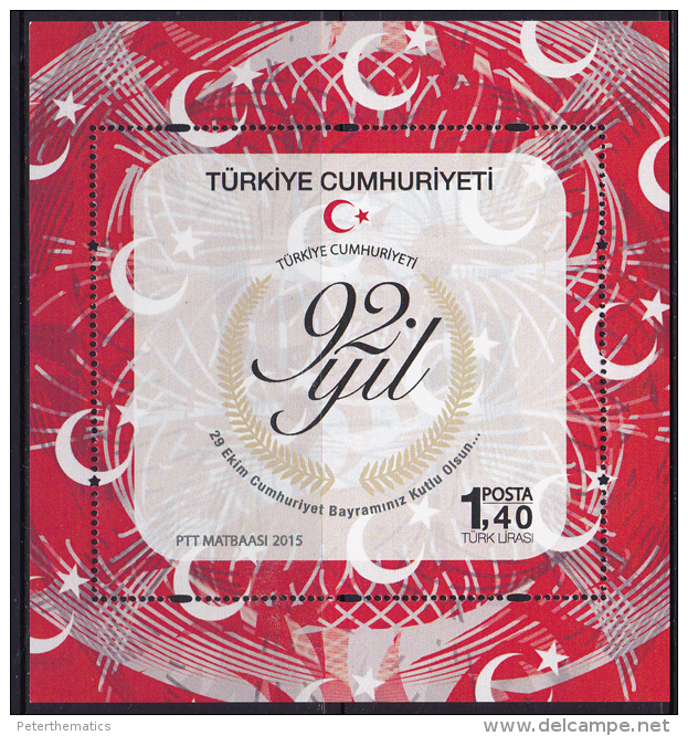 TURKEY, 2015, MNH,92ND ANNIVERSARY OF THE REPUBLIC, FLAGS, SHEETLET - Other & Unclassified