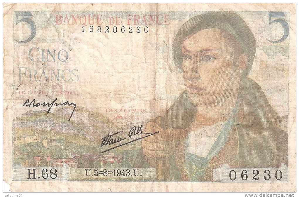FRANCE - Billet De 5 Francs ''Berger" De 1943  (recto-verso) - 5 F 1943-1947 ''Berger''