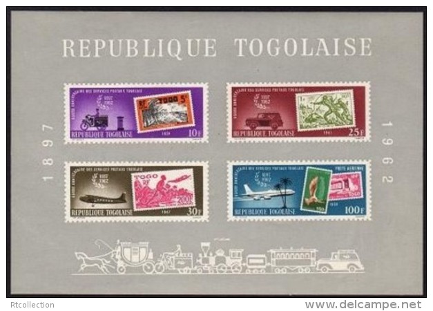 Togo 1962 Togolese Mail Service 65th Anniv Stamps On Stamps Post Motorcycle Truck Airplane Transport Map MNH Michel BL10 - Post