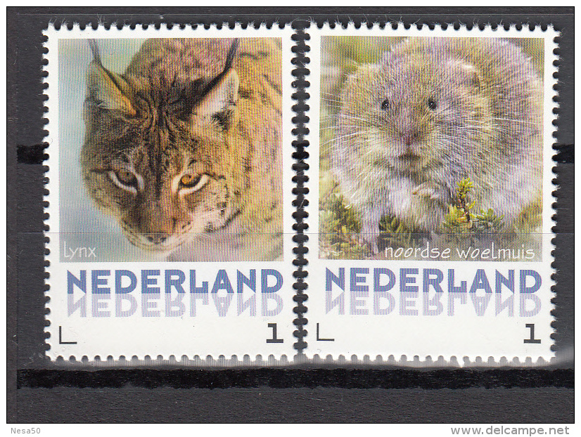 Nederland 2013 Nr 3013-Aa-22 + Aa-24 Zoogdieren Postfris : Lynx + Noordse Woelmuis ; Lynx + Root Vole - Nuovi