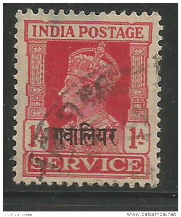 India GWALIOR Princely State,Gwalior  Ovpt.in Hindi KG VI 1 Anna, Used, As Per Scan - Gwalior