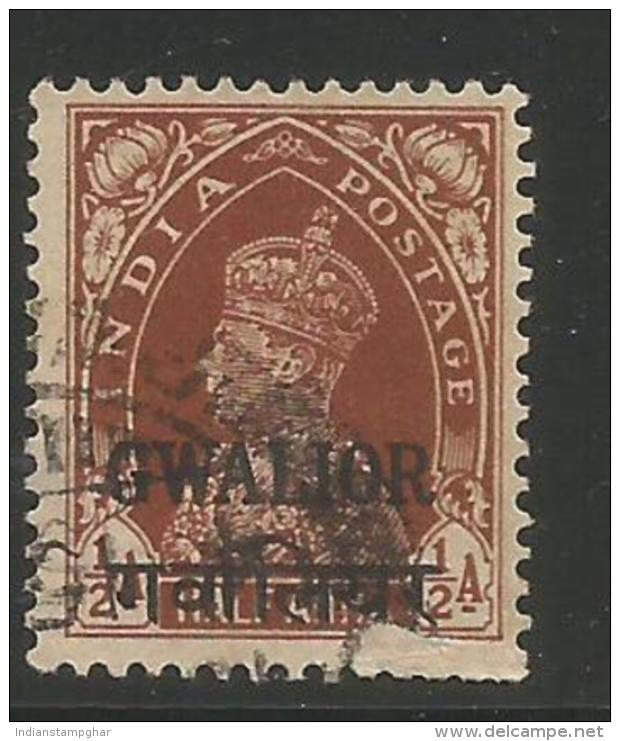 India GWALIOR Princely State,Gwalior  Ovpt.in English & Hindi KG VI 1/2 Anna, Used, As Per Scan - Gwalior