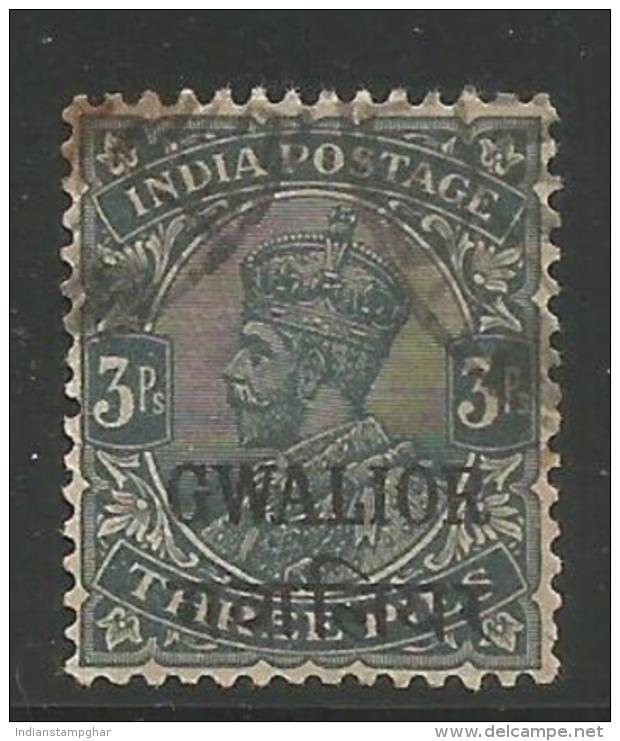 India GWALIOR Princely State, Gwalior  Ovpt.in English & Hindi KG V 3Ps, Used, As Per Scan - Gwalior