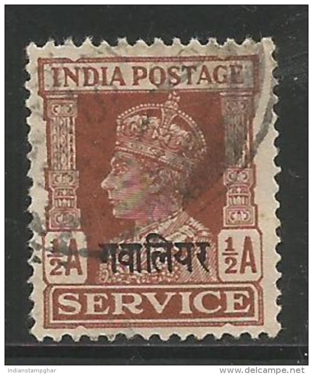 India GWALIOR Princely State, Gwalior  Ovpt.in Hindi KG VI 1/2A Service, Used, As Per Scan - Gwalior