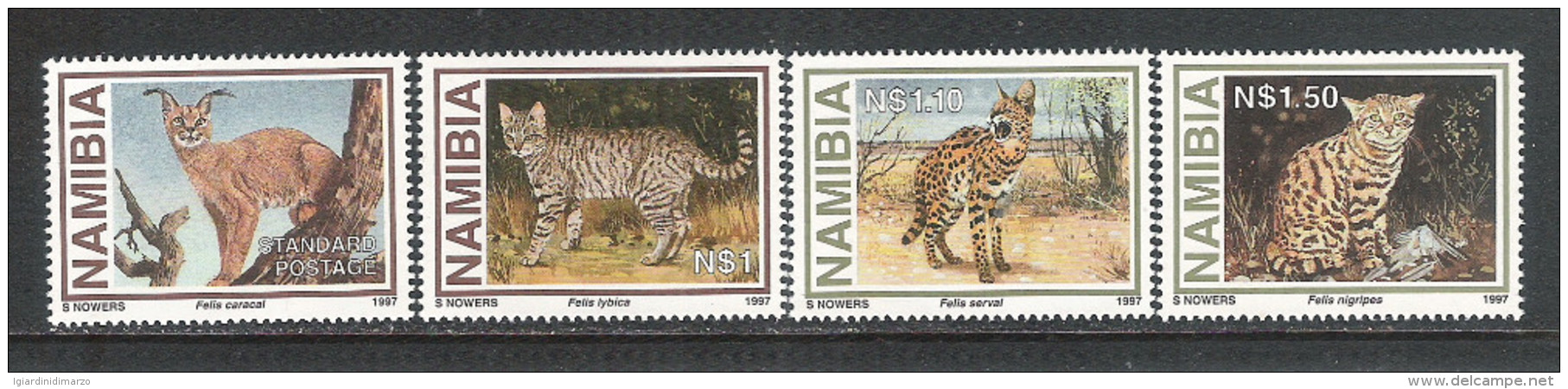 NAMIBIA - 1997 - 4 VALORI NUOVI S.T.L. DEDICATI ALLA PROTEZIONE DELLA FAUNA (PICCOLI FELINI) - IN OTTIME CONDIZIONI. - Namibia (1990- ...)