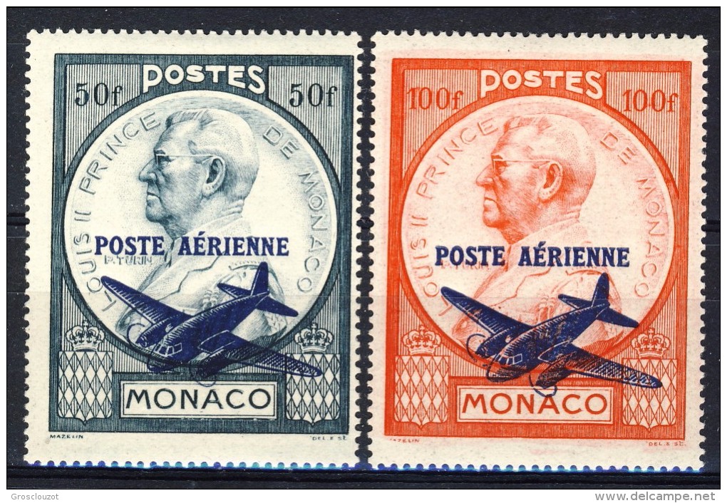 Monaco Posta Aerea 1946 Serie N. 13-14 Sovrastampati MNH Catalogo € 13 - Posta Aerea