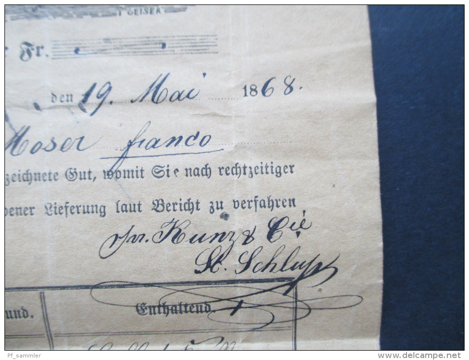 Schweiz 1868 Frachtbrief / Paket?! Kutsche. Nach Fraubrunnen - Cartas & Documentos