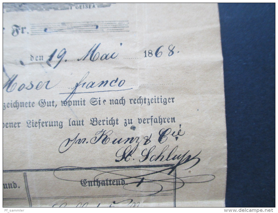 Schweiz 1868 Frachtbrief / Paket?! Kutsche. Nach Fraubrunnen - Lettres & Documents