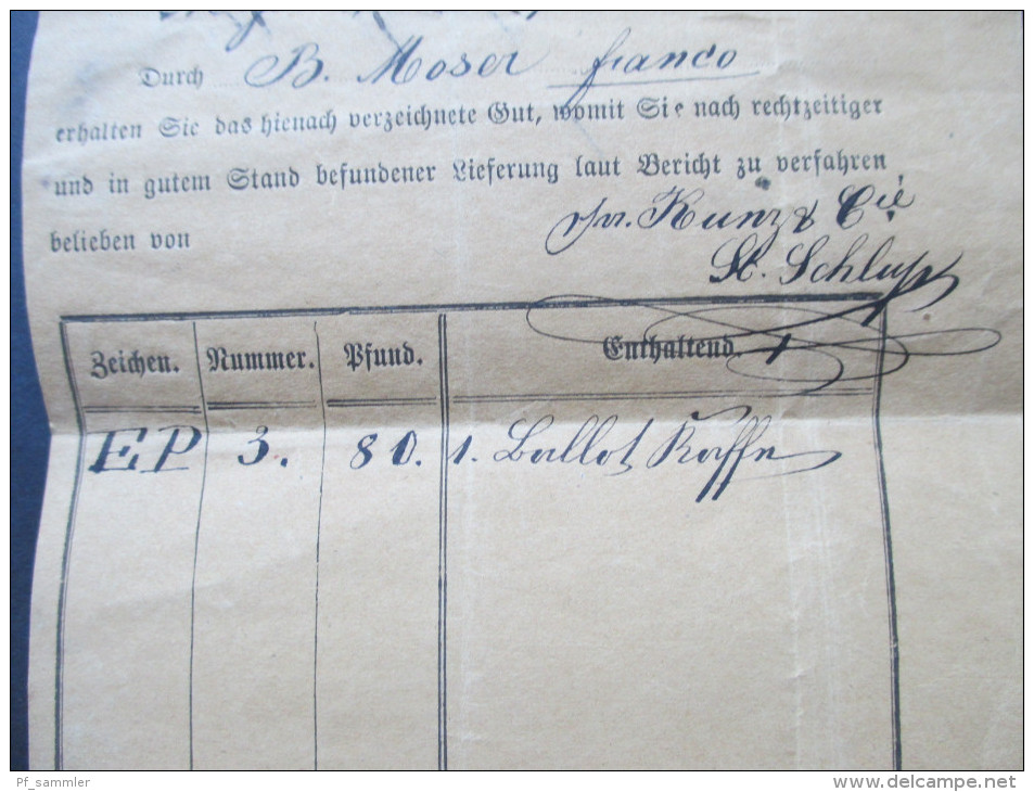 Schweiz 1868 Frachtbrief / Paket?! Kutsche. Nach Fraubrunnen - Lettres & Documents
