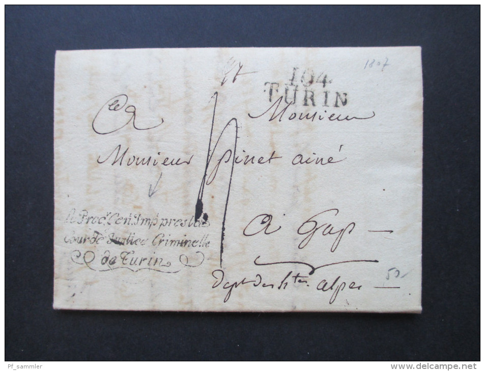 Italien / Frankreich Vorphila 1807 L2 Stempel 104 Turin. Justice Criminelle. Interessanter Beleg!! - ...-1850 Préphilatélie