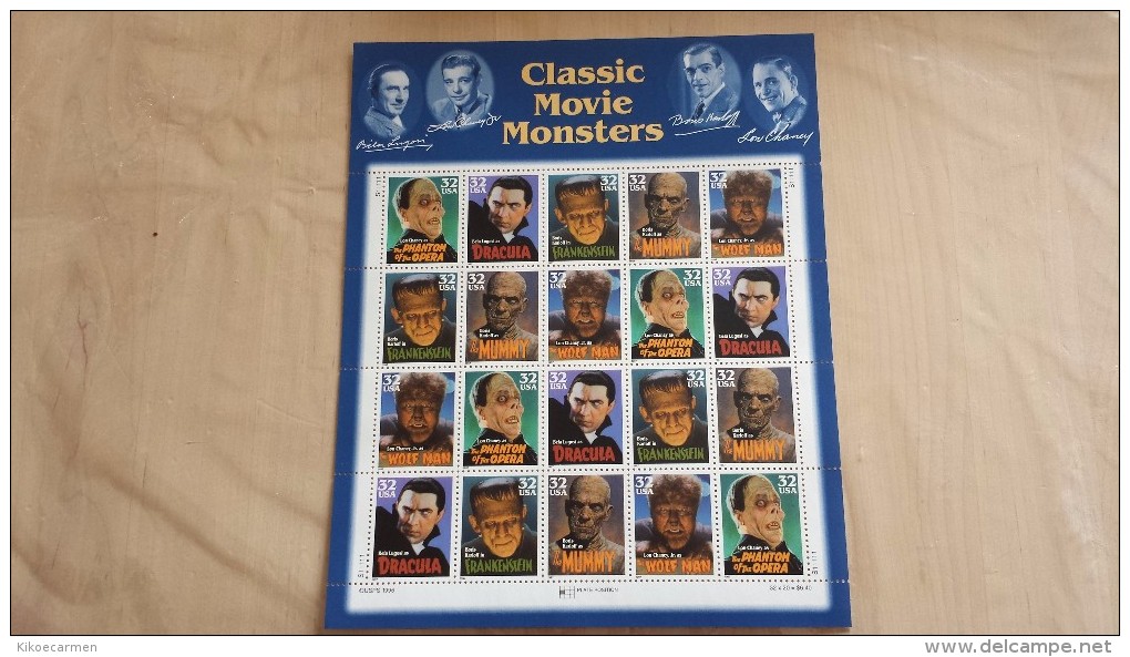 2scans 1997 USA Mi.Nr. 2893-2897 Kleinbogen Classic Movie Monsters Monster Cinema Film ** New MNH - Sheets