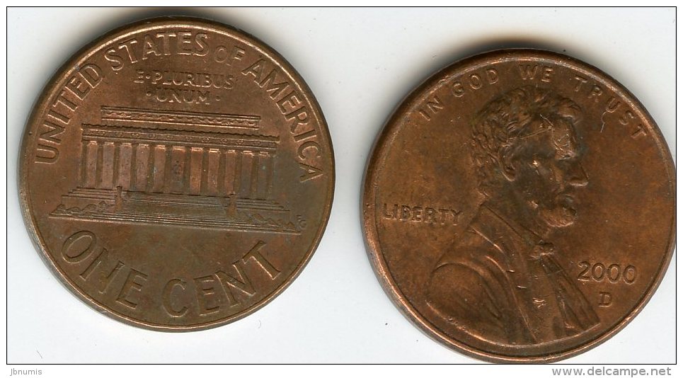 Etats-Unis USA 1 Cent 2000 D KM 201b - 1959-…: Lincoln, Memorial Reverse