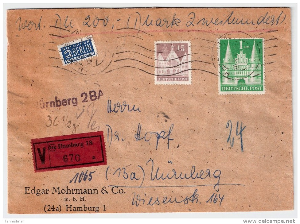 Bizone, 1951, Wert-Brief, Portogerecht , #3093 - Cartas & Documentos